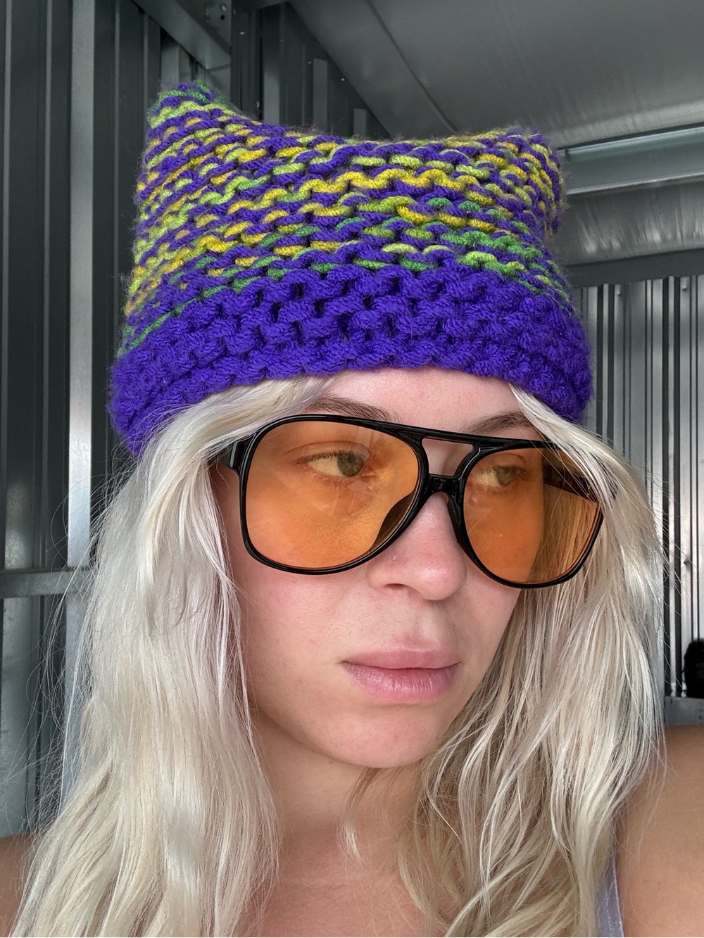 Handmade Crochet Cat Ear Beanie Purple Green Fairy Grunge